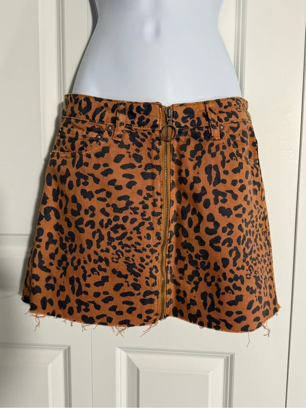 Free People Leopard Zip-Front Mini Skirt - Brown & Black